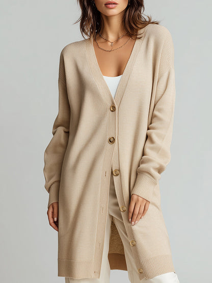 Women’s Long V-Neck Knitted Cardigan | Elegant Autumn & Winter Layering