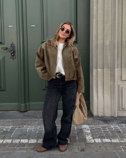 Women's Suede Bomber Jacket – Classic and Stylish Outerwear