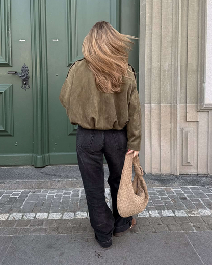 Women's Suede Bomber Jacket – Classic and Stylish Outerwear