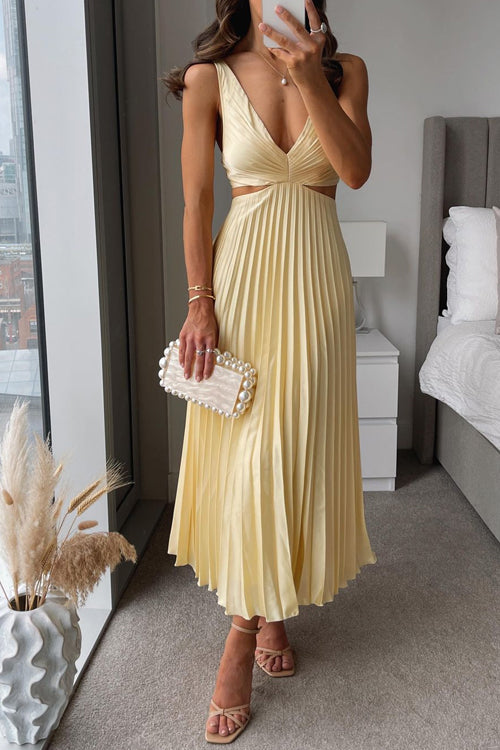 Women's Maxi Dress Polyester V-Neck Pleated for Evening Events 1