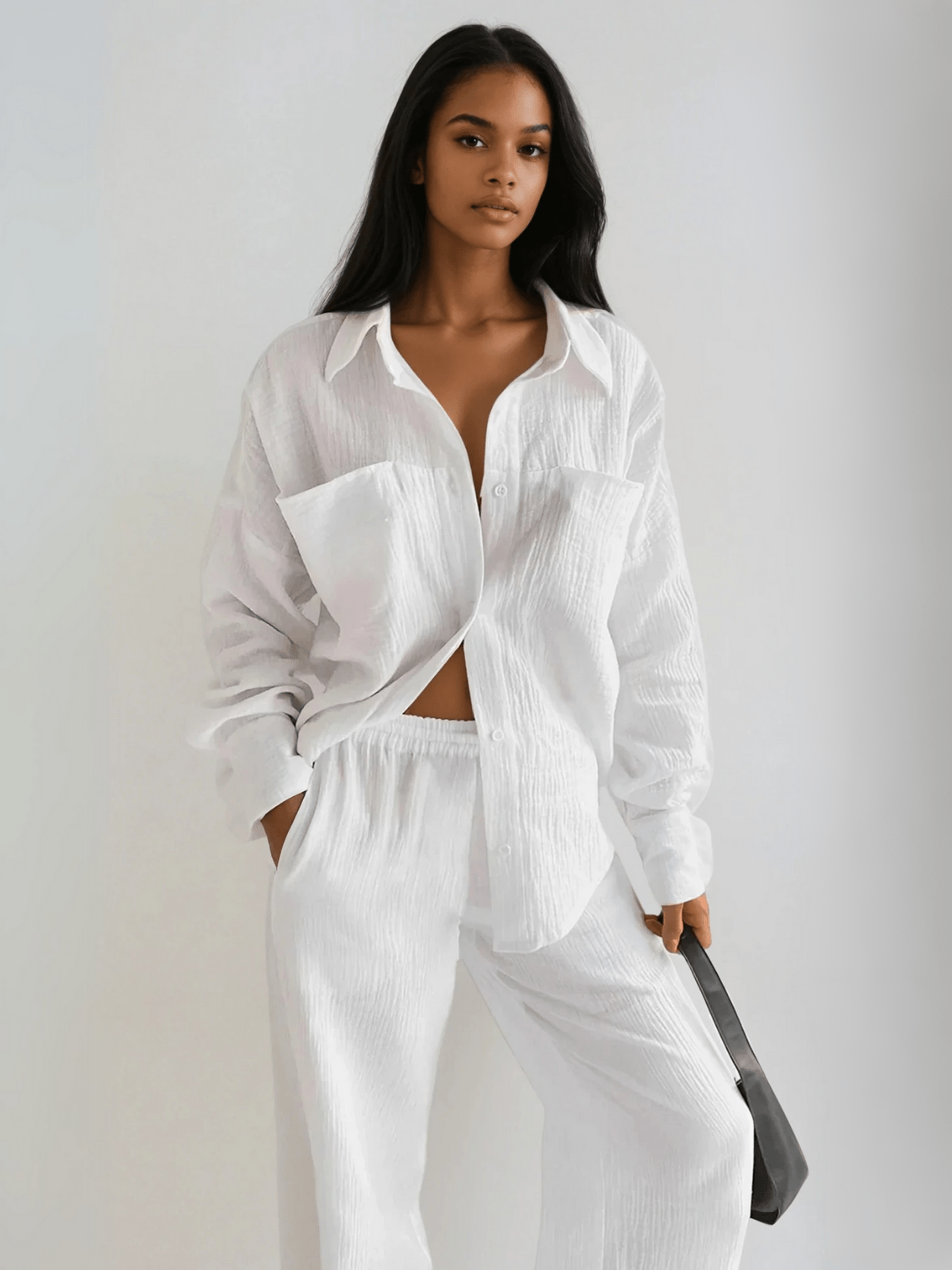 Men's Cotton Button-Up Shirt and Wide Leg Pants Set 1