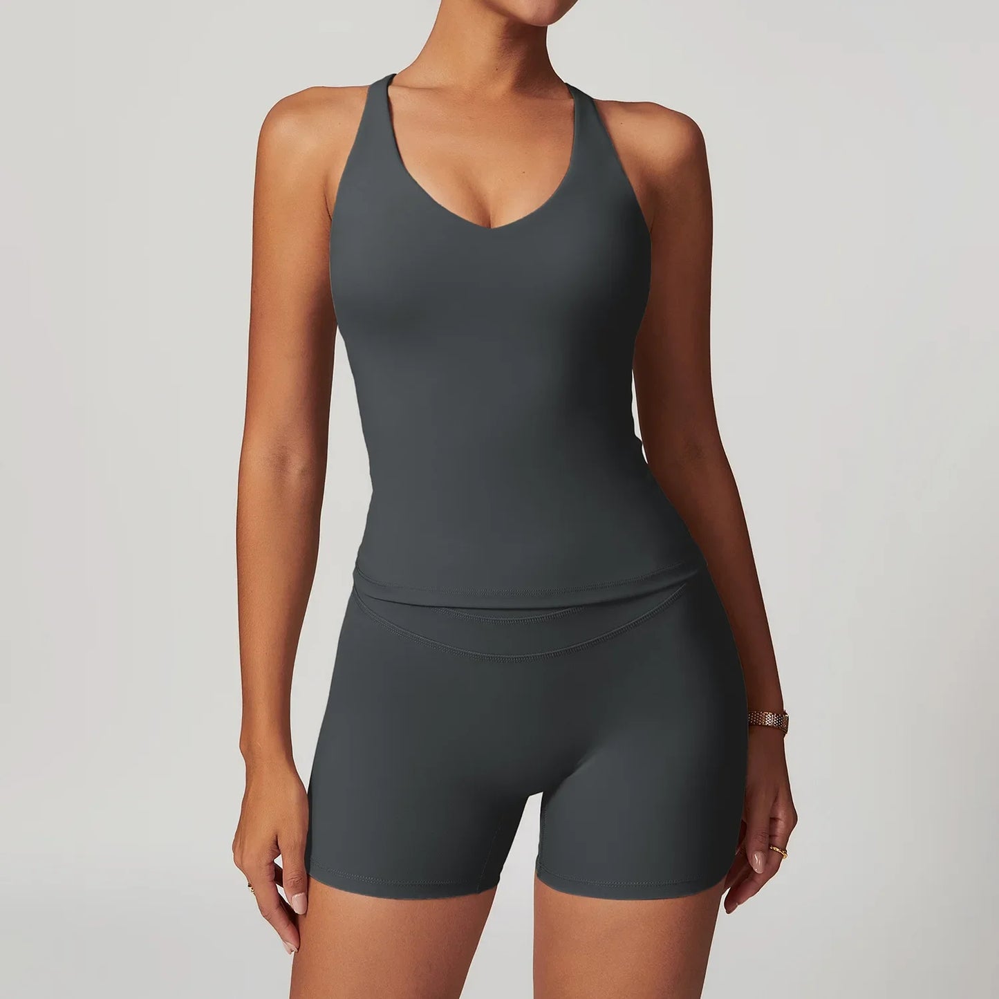 Women's Activewear Set Polyester with High-Waist Shorts 11