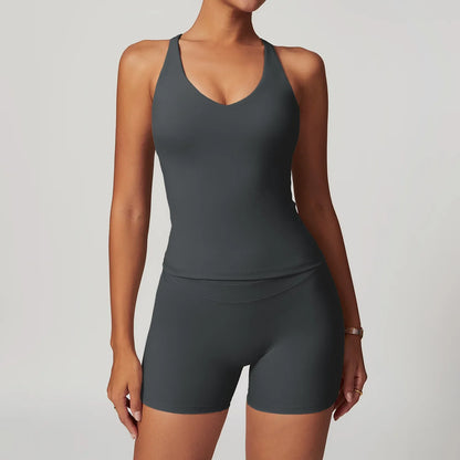 Women's Activewear Set Polyester with High-Waist Shorts 11