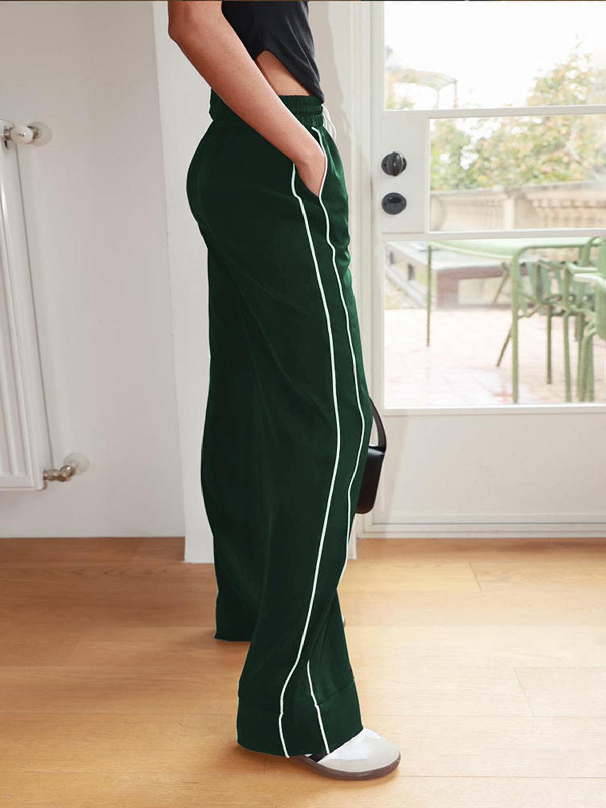 Women's Drawstring Pants Cotton Green 3
