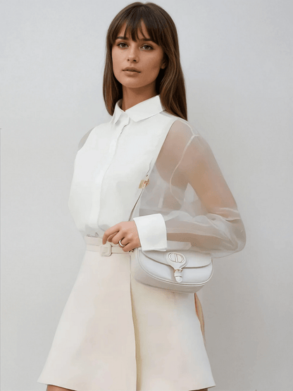 Women's Organza Top Blouse with Puff Sleeves 2