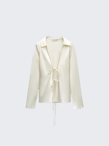 Women's Satin Blouse with Front-Tie Detail 3
