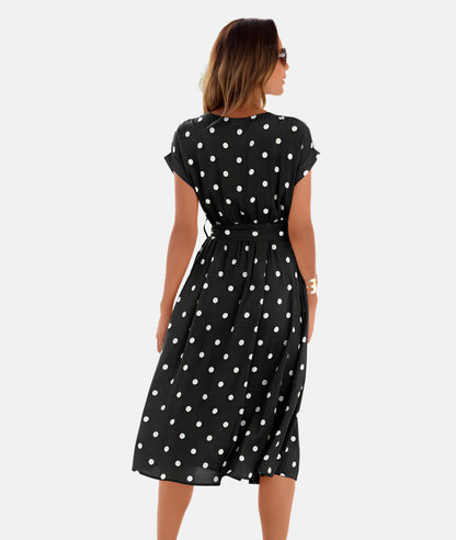 Women's - Belt Dress With Dots - Chic - Timeless Style - Formal Occasions