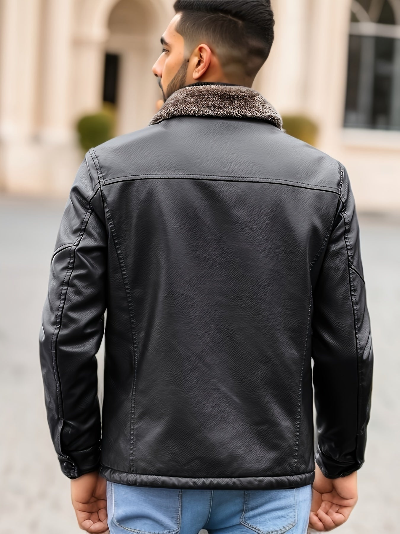 Casual Fleece Lined PU Winter Jacket for Men | Ideal for Winter