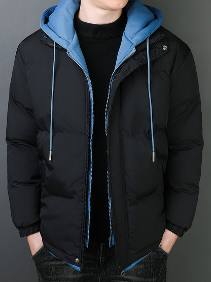 Casual Black Cotton Fake double padded Hooded Winter Jacket For Men | Ideal for Winter