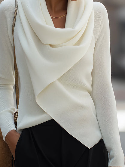 Women’s Draped Cowl Neck Long-Sleeve Top – Soft and Elegant