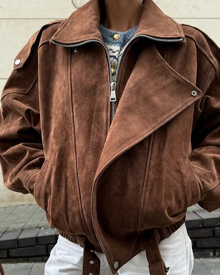 Women’s Suede Biker Jacket – Edgy & Stylish Outerwear