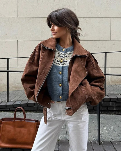 Women’s Suede Biker Jacket – Edgy & Stylish Outerwear