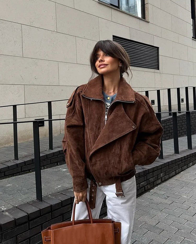 Women’s Suede Biker Jacket – Edgy & Stylish Outerwear