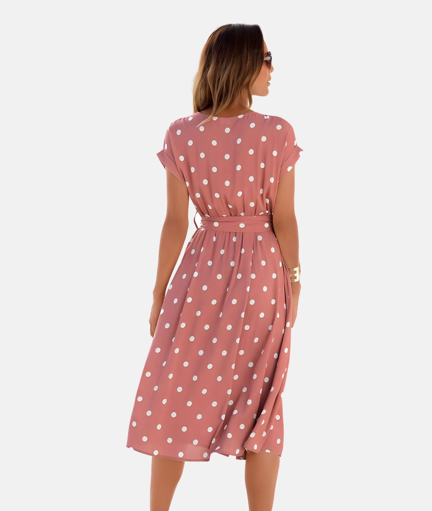 Women's - Belt Dress With Dots - Chic - Timeless Style - Formal Occasions