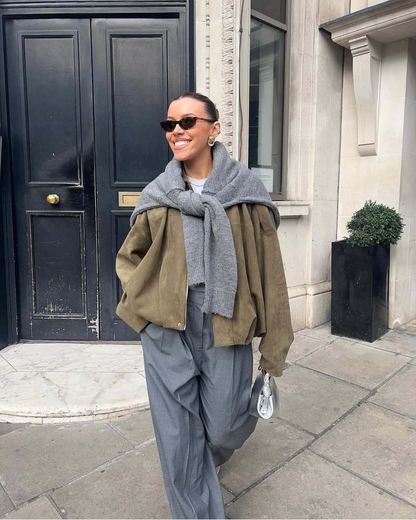 Women's Suede Bomber Jacket – Classic and Stylish Outerwear
