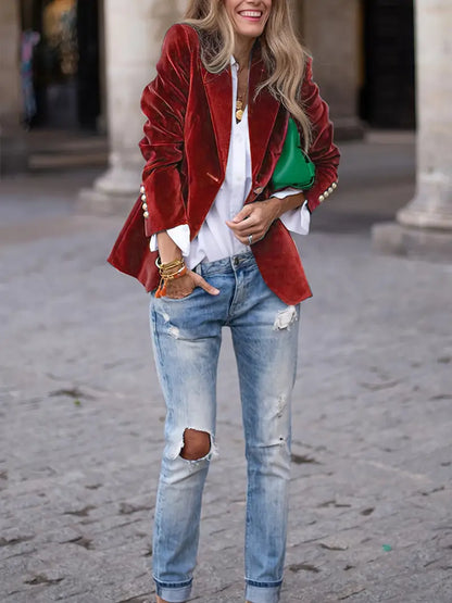 Elegant Women’s Velvet Blazer | Luxurious Autumn & Winter Outerwear