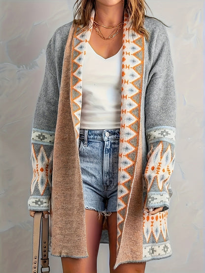 Casual Geo Pattern Knitwear Cardigan for Women | Ideal for Autumn