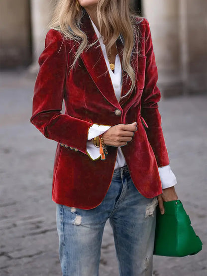 Elegant Women’s Velvet Blazer | Luxurious Autumn & Winter Outerwear