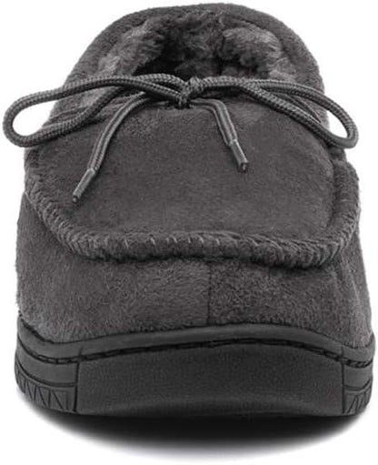 Men’s Moccasin Slippers | Grey Indoor Winter Shoes