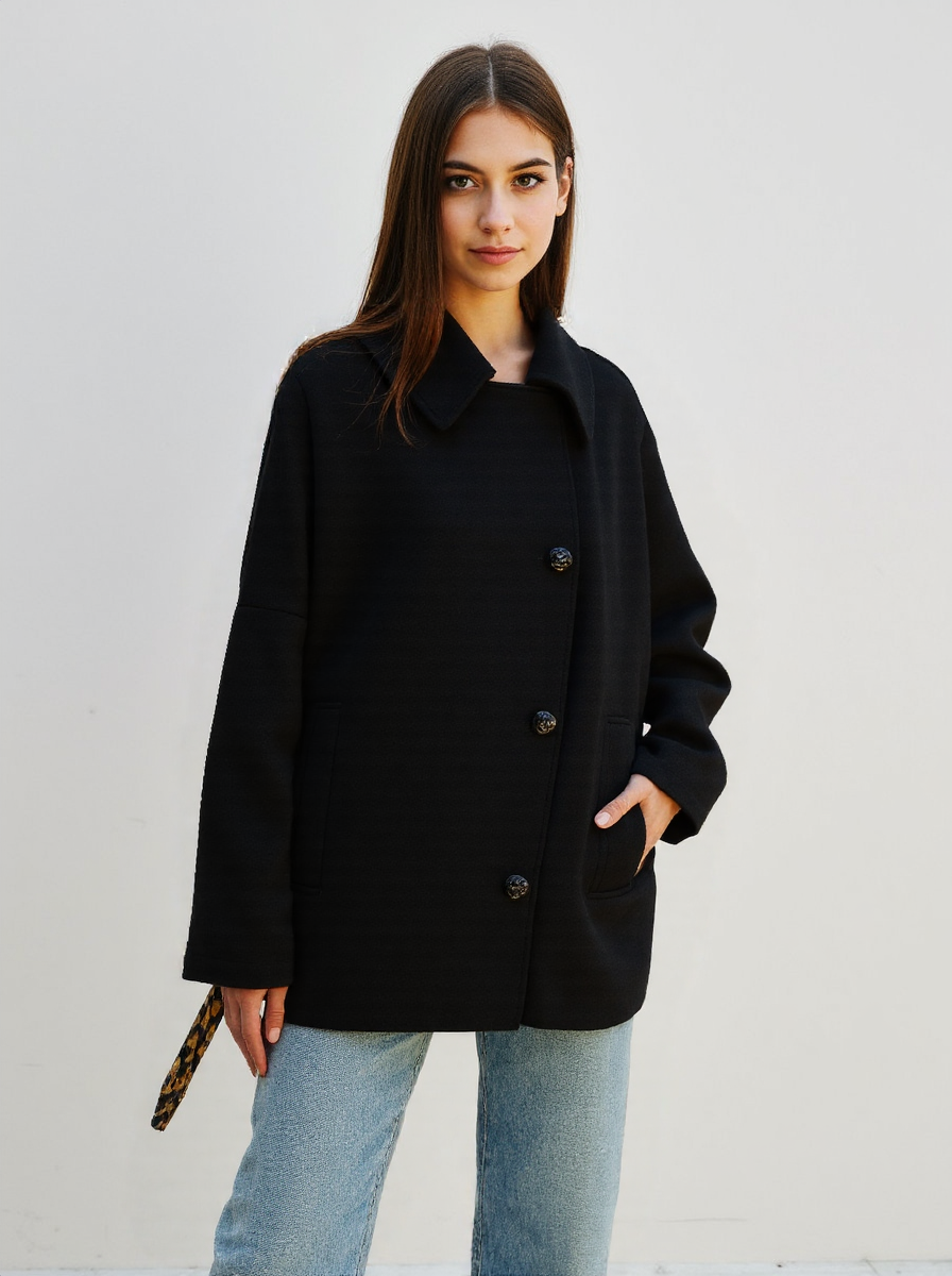 Women’s Long Coat with Button Closure – Classic Elegant Outerwear