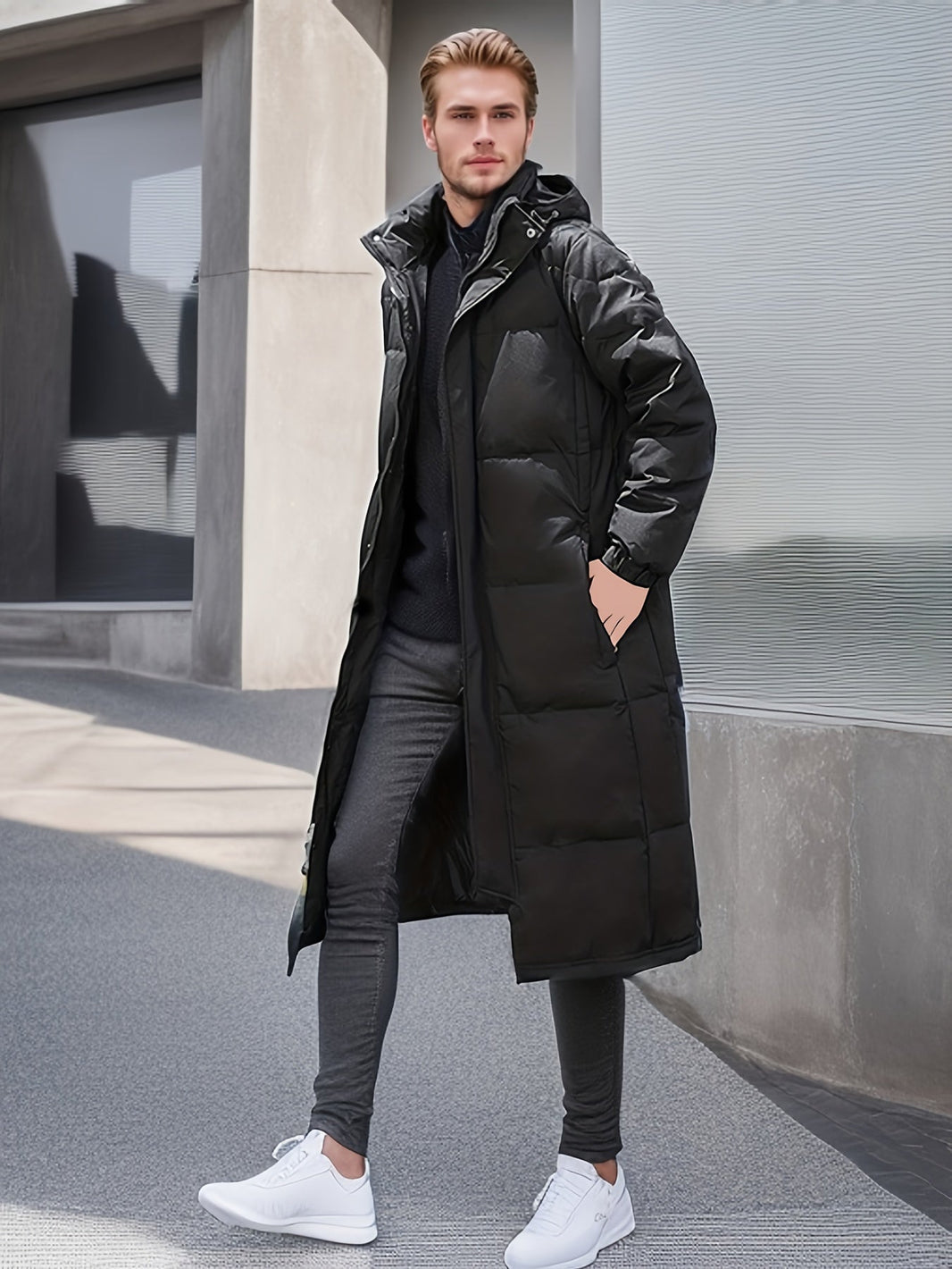 Casual Black Long Padded Hooded Winter Jacket For Men | Great for Winter