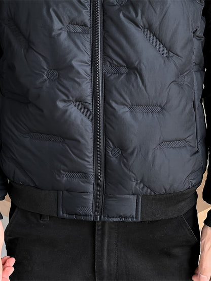 Casual Black Cotton Winter Jacket With Stand Collar And Zipper For Men | Ideal for Winter