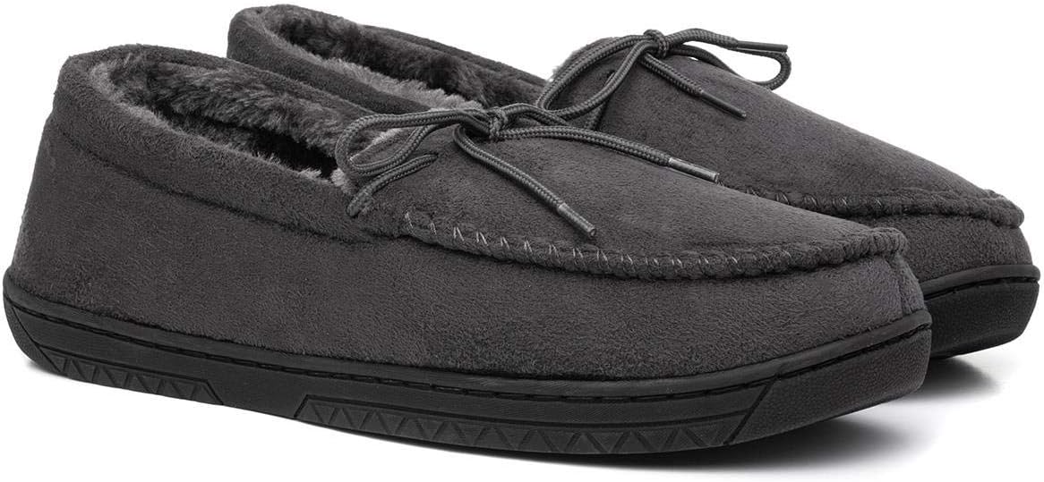 Men’s Moccasin Slippers | Grey Indoor Winter Shoes