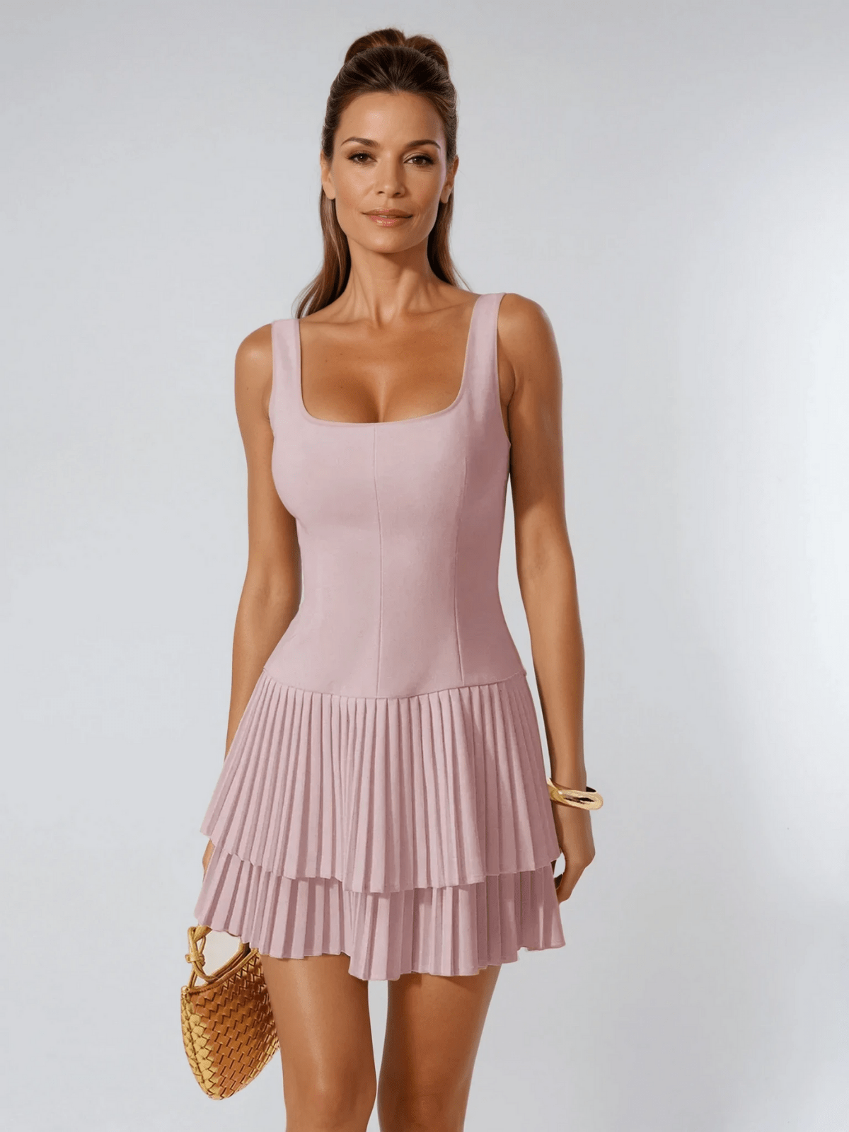 Women's Summer Dress Polyester Sleeveless Pleated White 5