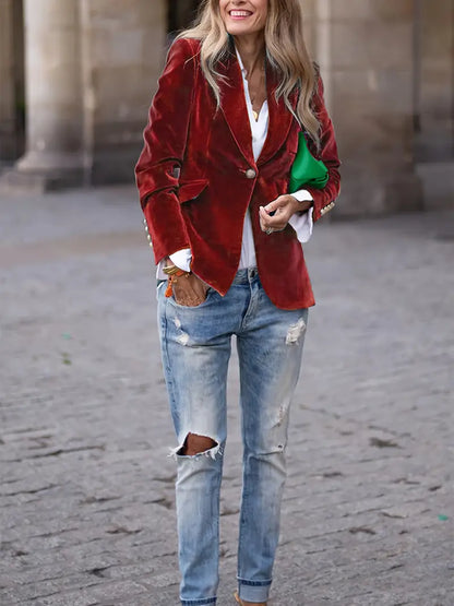 Elegant Women’s Velvet Blazer | Luxurious Autumn & Winter Outerwear