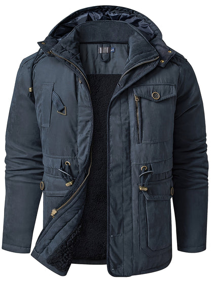 Casual Fleece Multi Pocket Hooded Cargo Winter Jacket | Ideal for Winter
