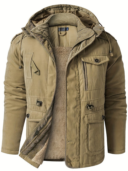 Casual Fleece Multi Pocket Hooded Cargo Winter Jacket | Ideal for Winter