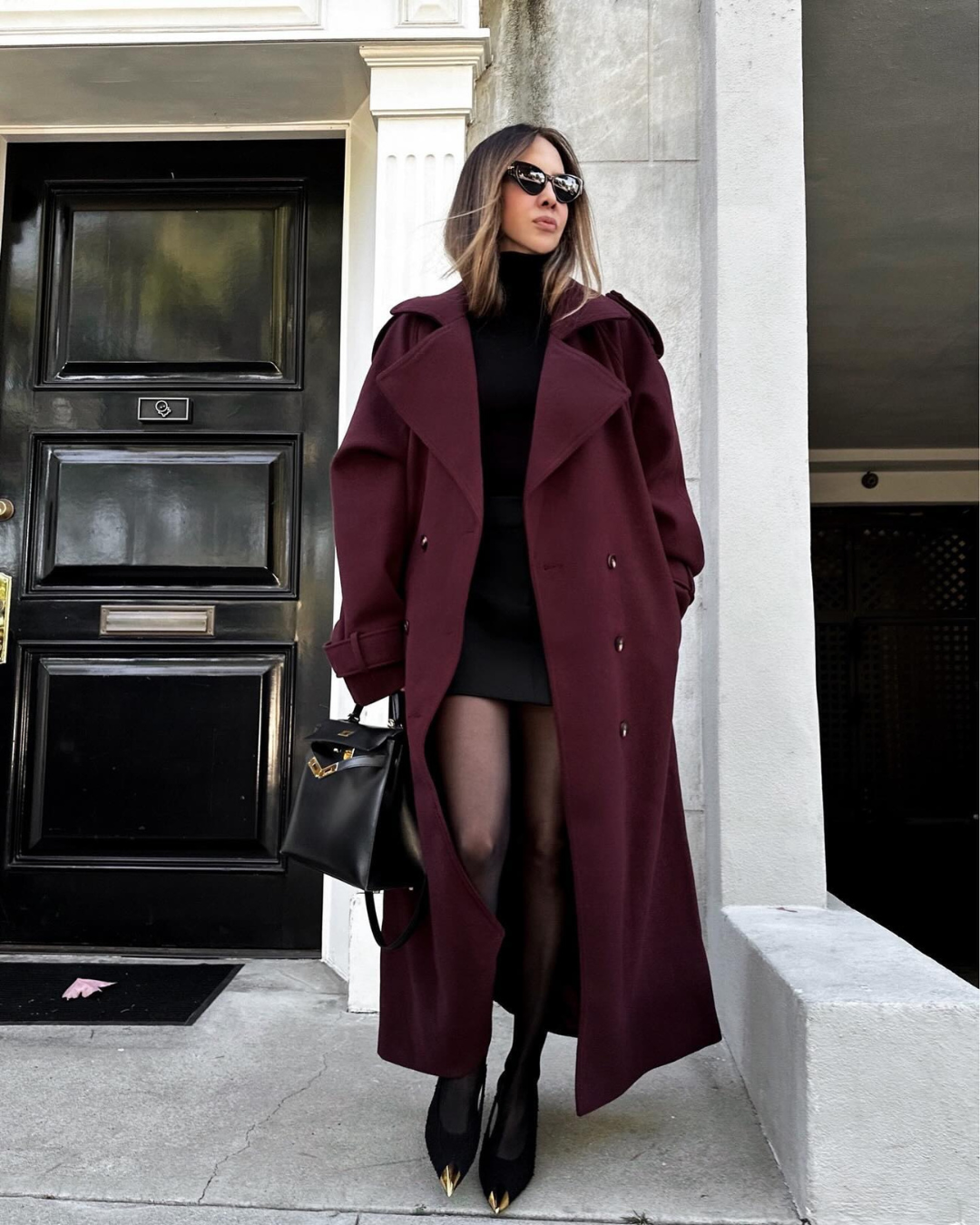Women's Tricot Burgundy Trench Coat – Elegant and Warm Outerwear