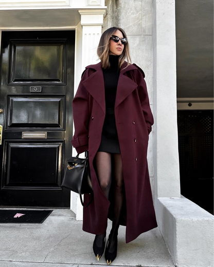 Women's Tricot Burgundy Trench Coat – Elegant and Warm Outerwear