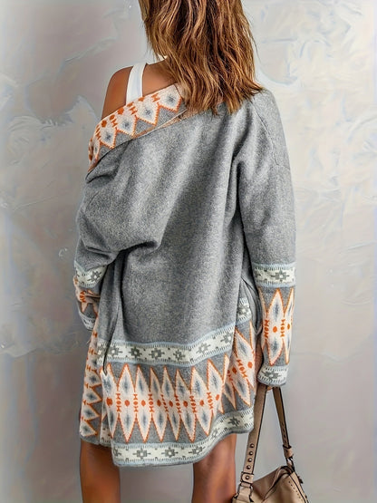 Casual Geo Pattern Knitwear Cardigan for Women | Ideal for Autumn