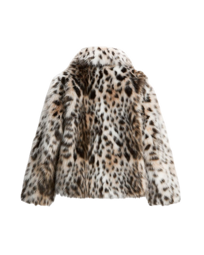 Women’s Leopard Print Faux Fur Jacket – Stylish & Cozy