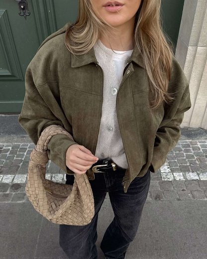 Women's Suede Bomber Jacket – Classic and Stylish Outerwear