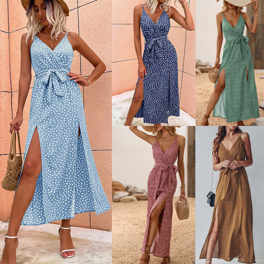 Women's - Dotted Maxi Dress - Casual - Modern Style - Everyday Wear