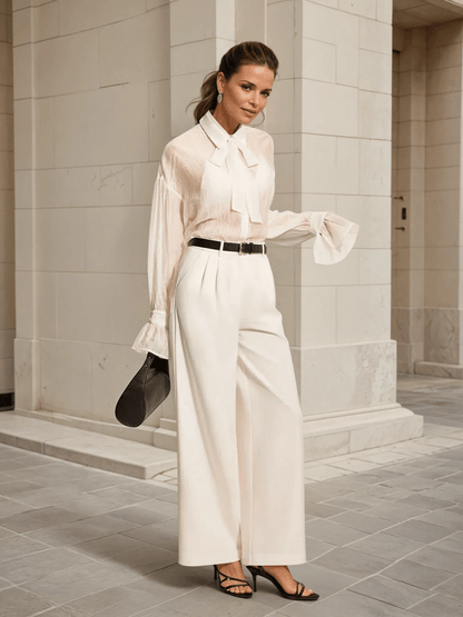 Women's Blouse Tencel Ruffle Neckline Long Sleeve Top 2