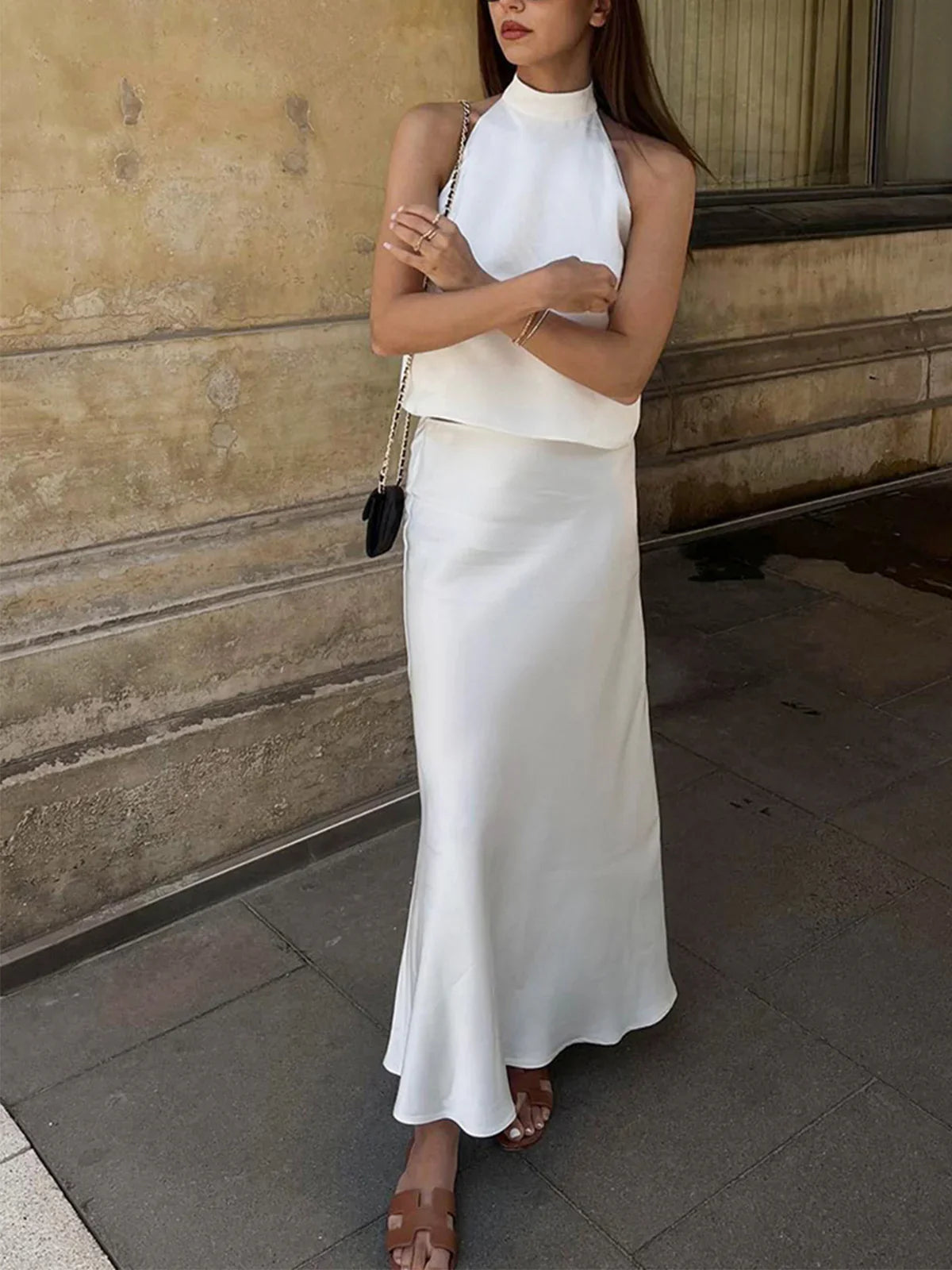 Women's Two-Piece Set Satin Open Back 3