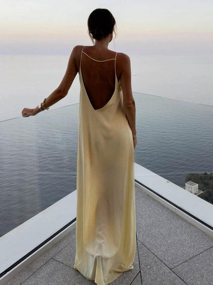 Women's Maxi Dress Satin Elegant Shift Fit 5