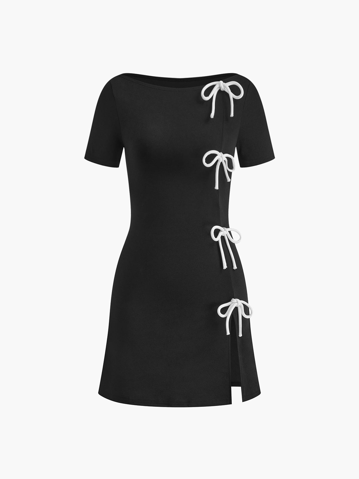 Women's Short Dress with Bow and Side Split 3