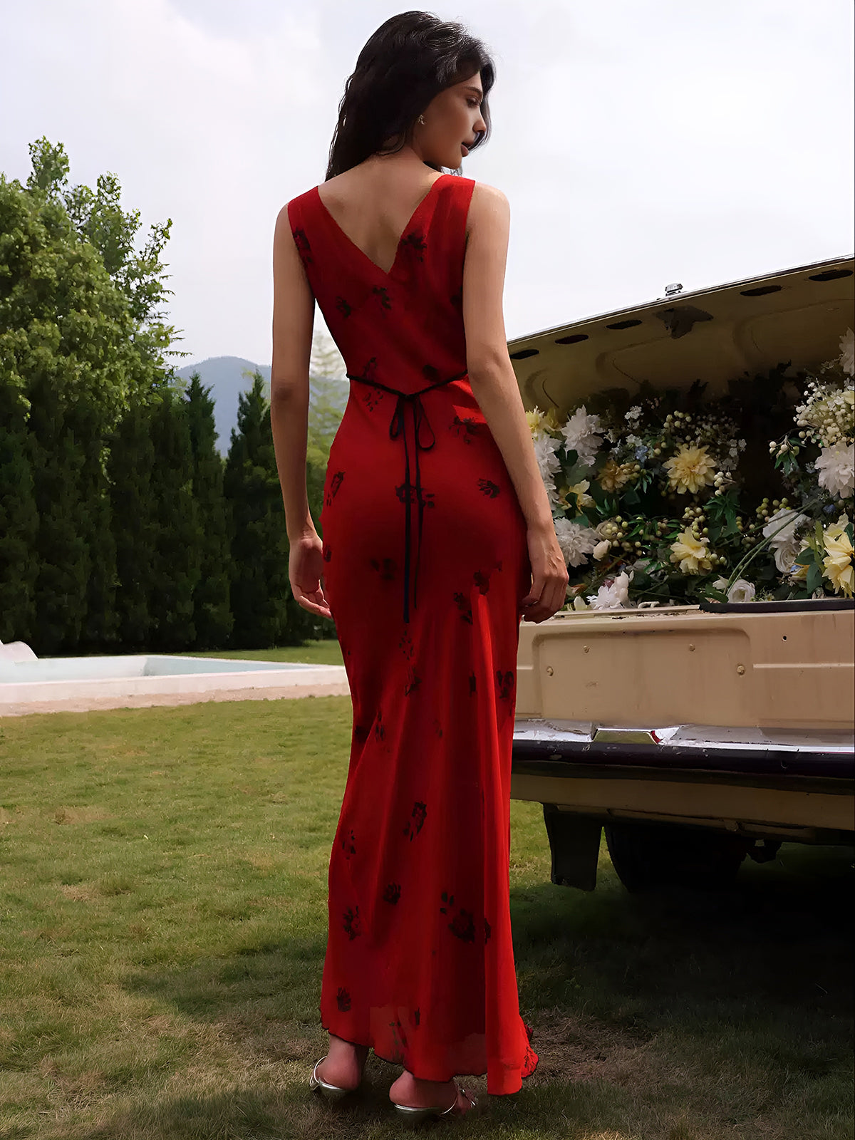 Women's Maxi Dress Polyester - Elegant Red Summer Dress for Formal Events 3