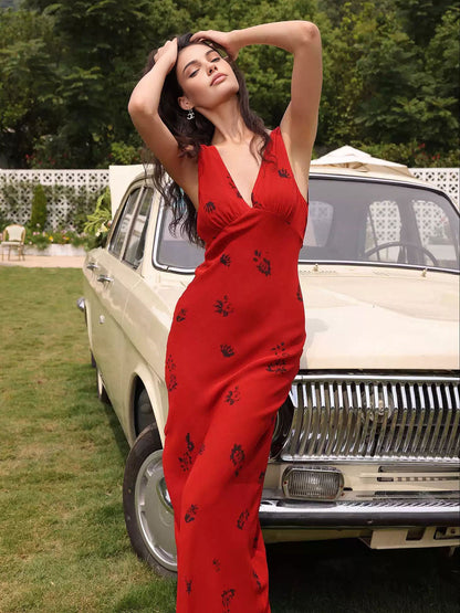 Women's Maxi Dress Polyester - Elegant Red Summer Dress for Formal Events 2