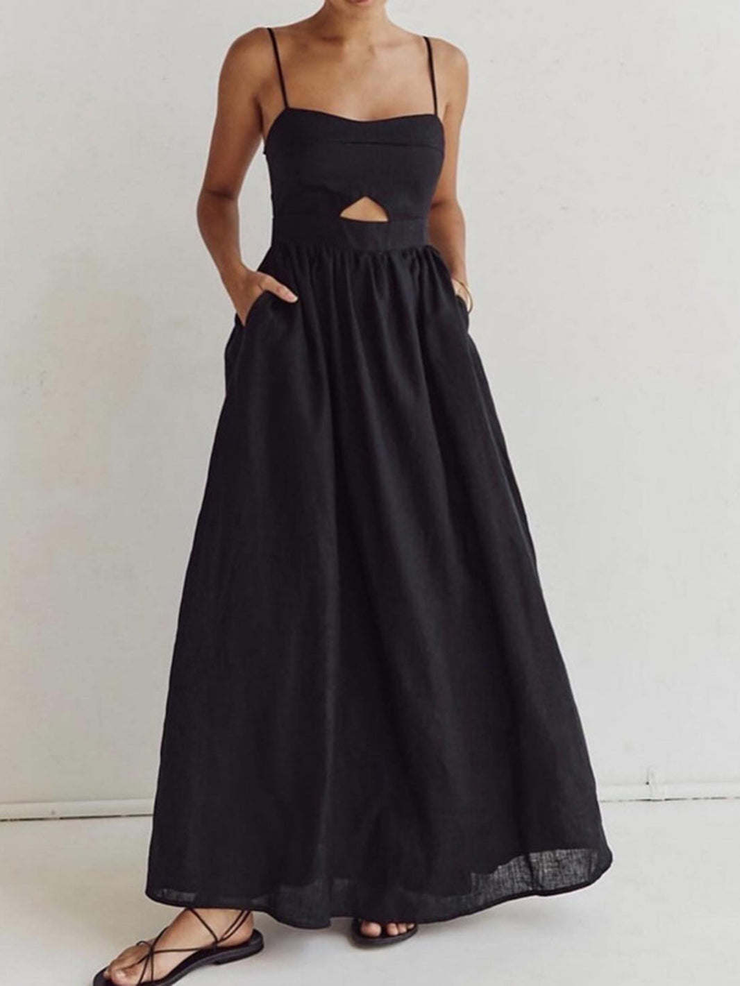 Women's Maxi Dress Cotton Sleeveless with Pockets 1