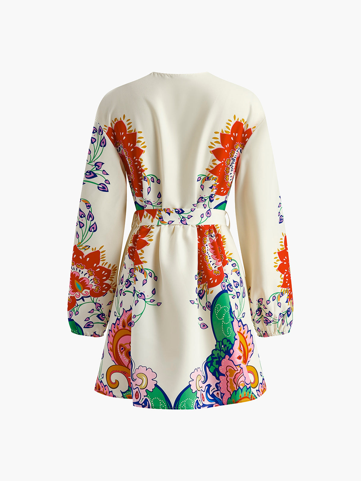 Women's Short Dress Printed V-Neck Lantern Sleeve 3