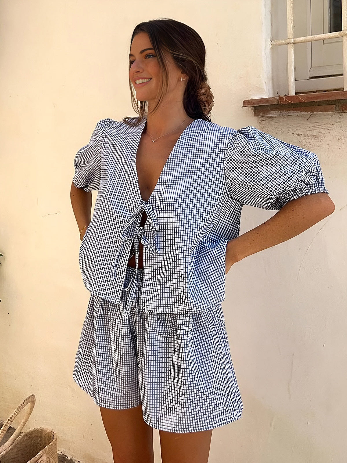 Ladies Summer Pyjamas Cotton Blend with Lace Trim 1