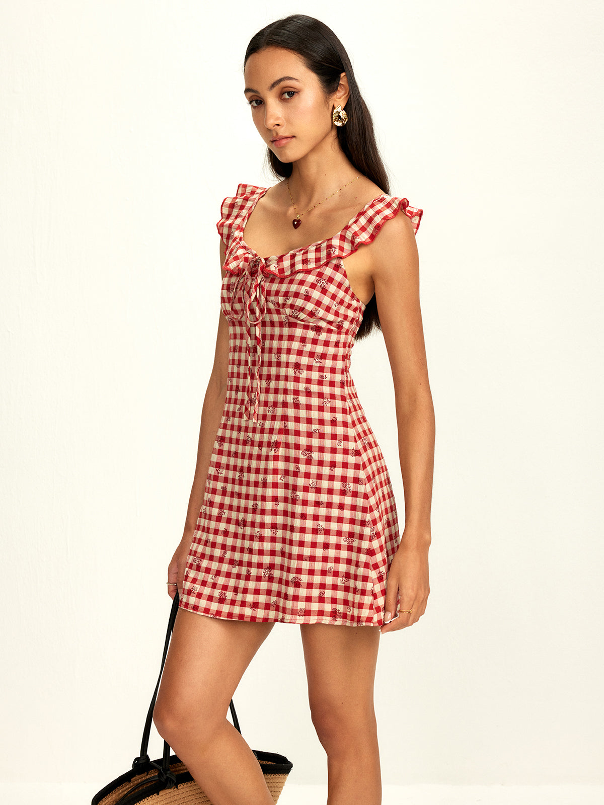 Women's Mini Dress Ruffled Neckline Elegant Fit 3