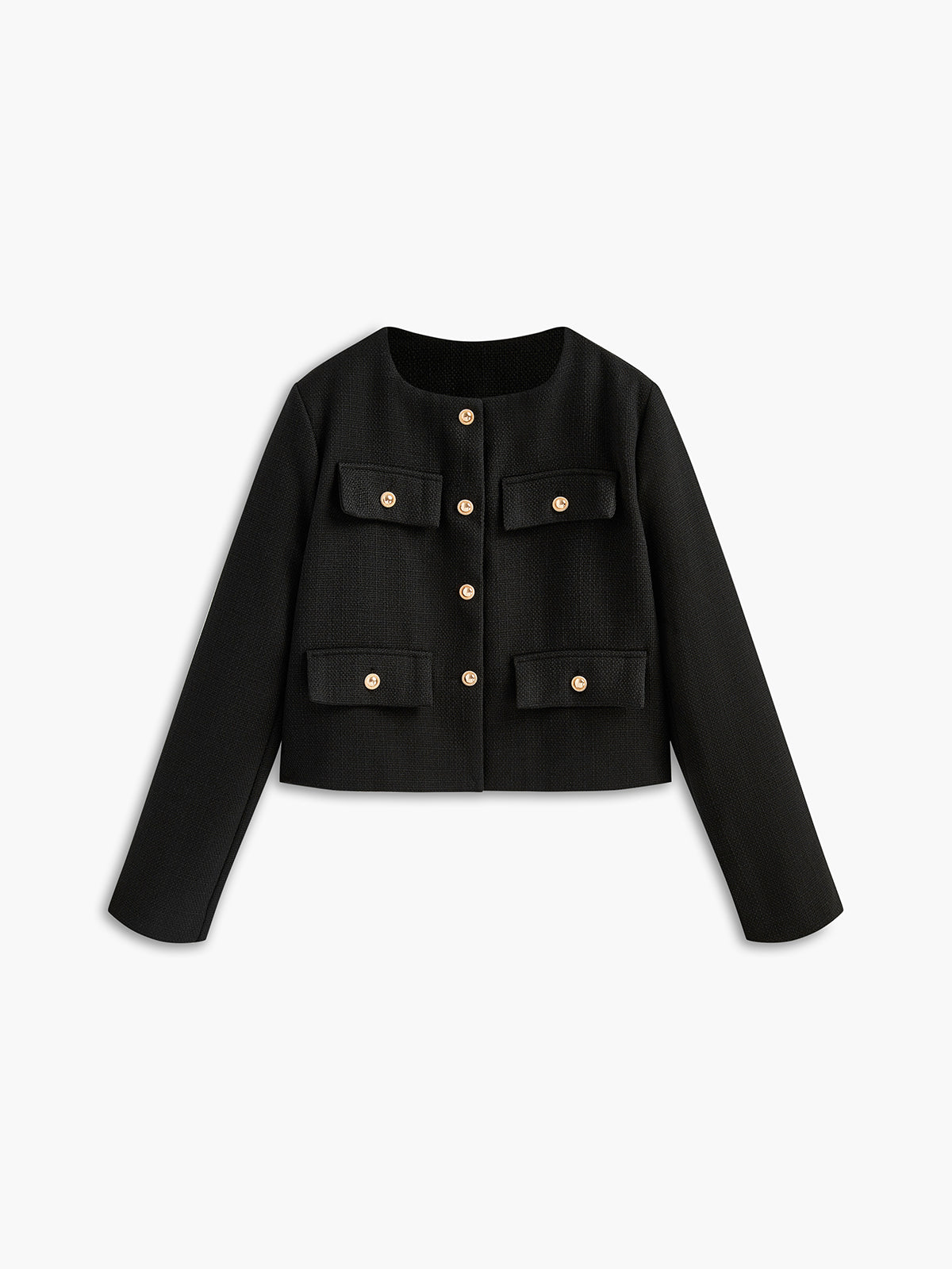Damen Tweed-Blazer – Goldene Knöpfe, Figurbetont, Elegant - Chicquemoda Schwarz / XS Chicquemoda Damenblazer Damen Tweed-Blazer – Goldene Knöpfe, Figurbetont, Elegant