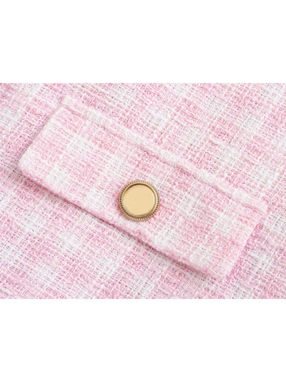 Damen Tweed-Blazer – Polokragen, Figurbetont, Vielseitig - Chicquemoda Rosa / S Chicquemoda Damenblazer Damen Tweed-Blazer – Polokragen, Figurbetont, Vielseitig