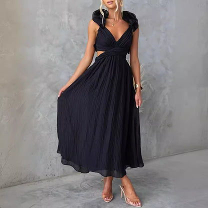 Women's Evening Dress Lace Pleated Skirt Cotton Blend 9